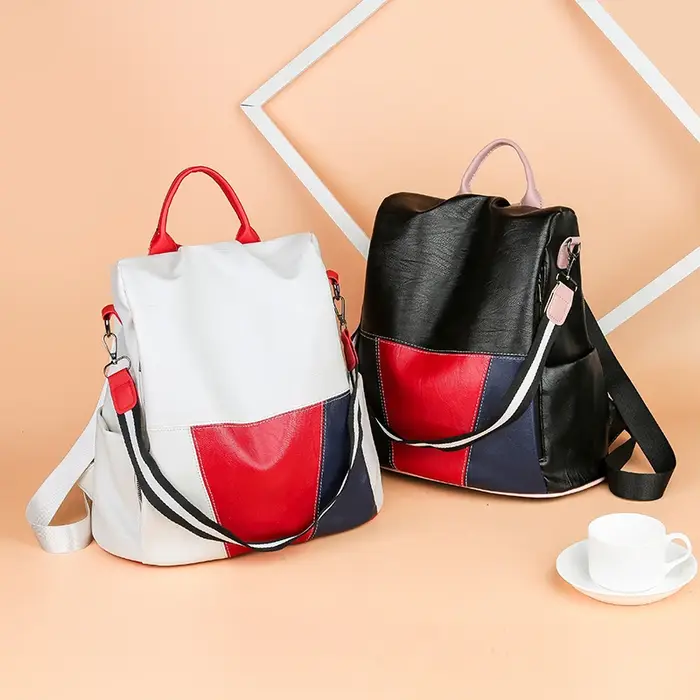 Sac à Dos Multifonctionnel en Cuir Blanc pour Femme