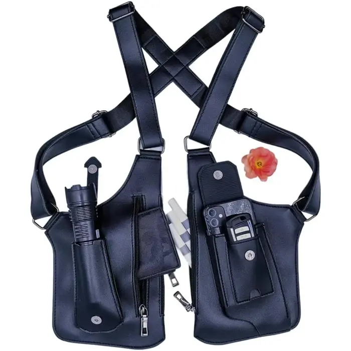 Sac antivol sous les bras, étui d'épaule caché, double pochette de rangement, poche portefeuille pou