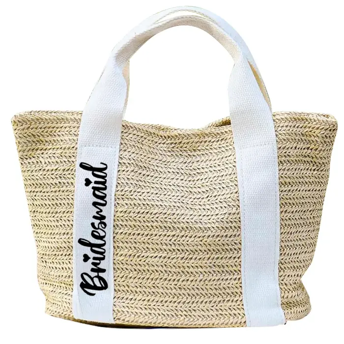 Sac fourre-tout tissé en paille avec texte personnalisé