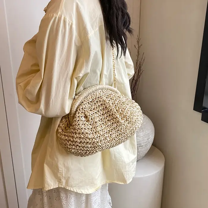 JOStrap-Sac à Main Tissé en Paille pour Femme, Pochette de Grande Capacité, Bandoulière, Solide, pou