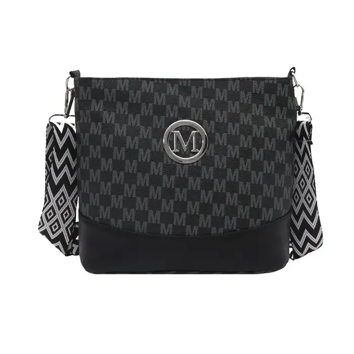 Sac à bandoulière élégant pour femme avec badge « M », design multi-poches, bandoulière réglable, ca