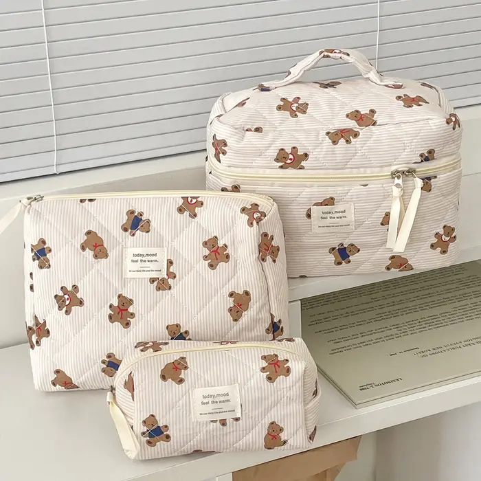 Sac à cosmétiques motif ours rose Beige pour femmes