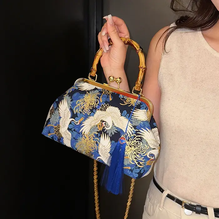 Mini sac à main en bambou brodé pour femme