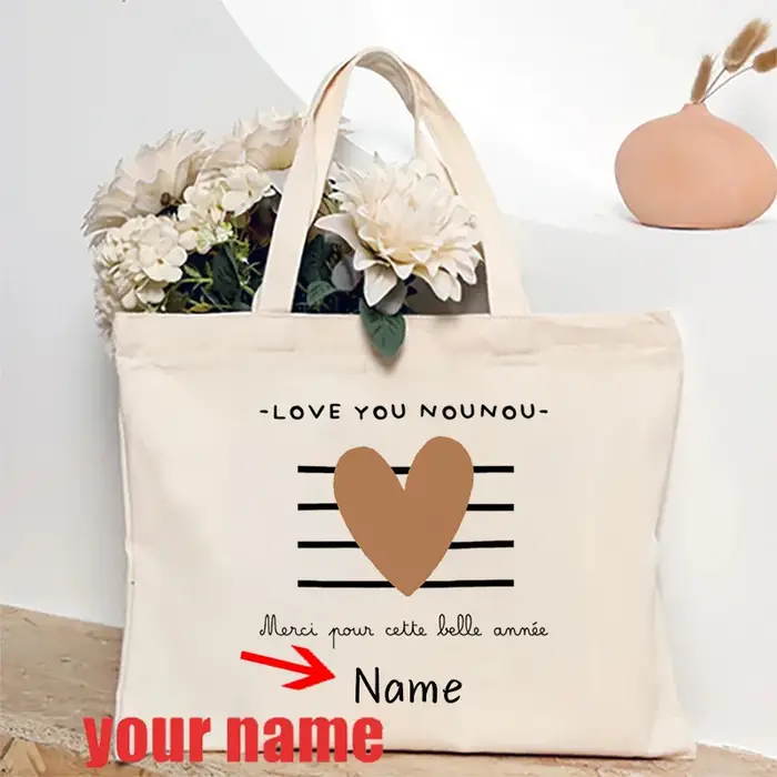 Merci Nounou nom personnalisé sac à main fourre-tout organisateur sacs à provisions réutilisables ra