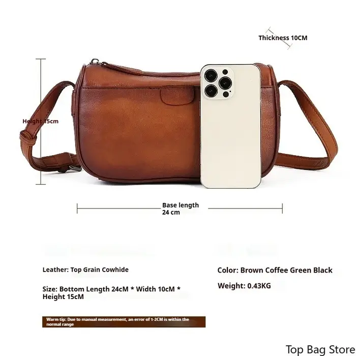 Sac Hobo Vintage en Cuir Véritable pour Femme, Tannage Végétal, Sac à Main Rétro avec Bandoulière Réglable, Sans Logo, Luxe Discret