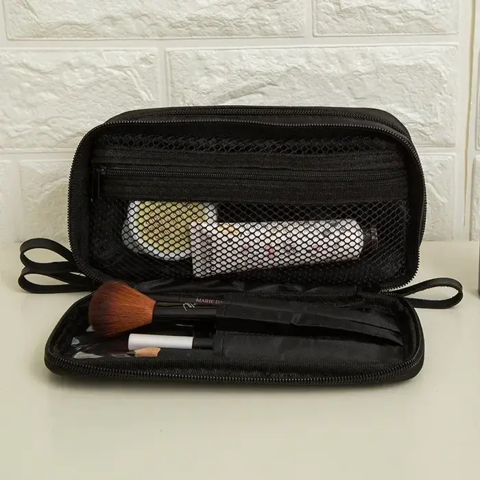 Mini trousse de maquillage noire pour femme, sac de rangement en nylon pour fille, petit sac à cosmé