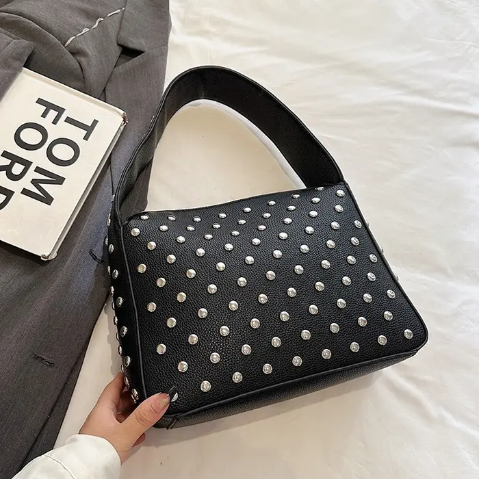 RiSALE-Sac à Main à Bandoulière de Style Punk Noir, Design Hobo initié par les Aisselles, 2024
