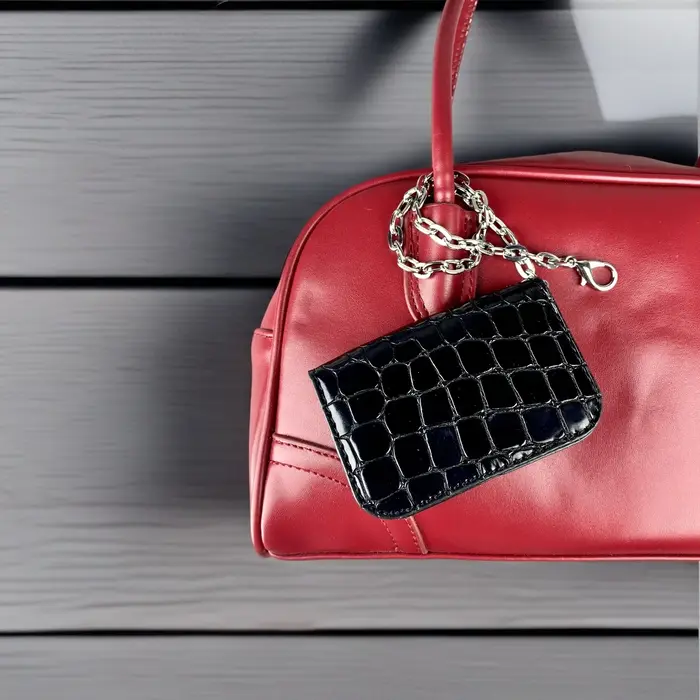 Mini sac messager en cuir PU – Porte-monnaie/étui pour écouteurs tendance en PU gaufré effet croco
