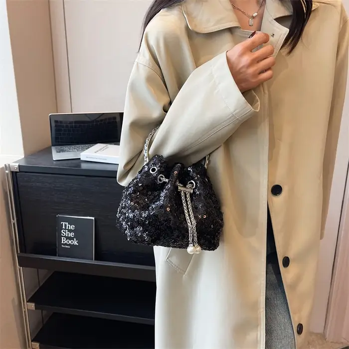 Sac à main à paillettes brillantes argentées pour femmes