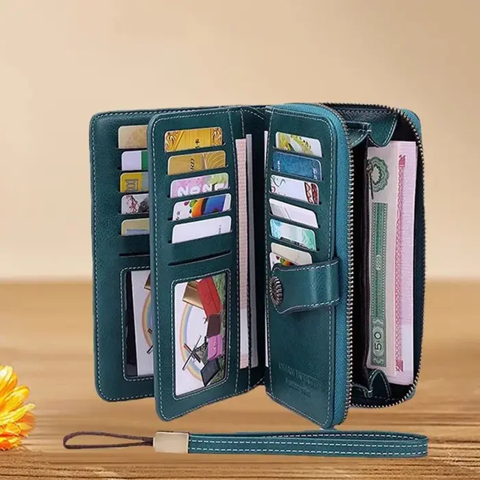 Pochette portefeuille longue en cuir PU perforé Vintage