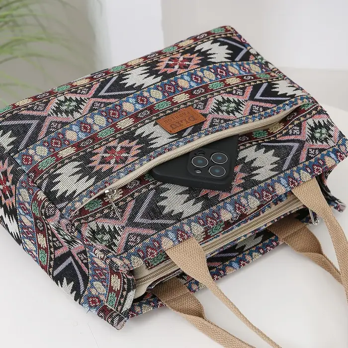 Sac fourre-tout en tissu jacquard tricoté épais pour femme