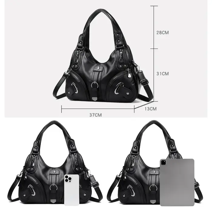 Sacs à main de luxe pour femme en cuir souple de haute qualité à deux couches, style moto, pour mère