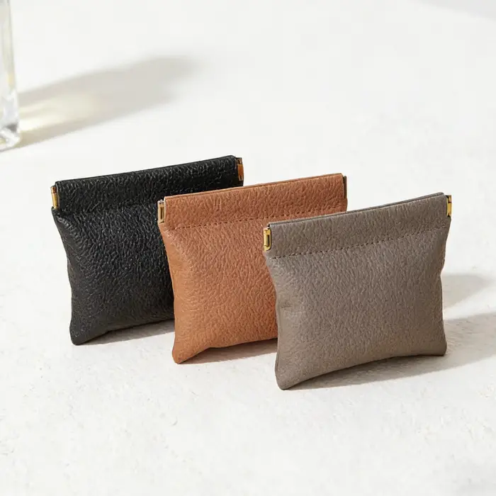 Pochette de rangement en cuir PU à fermeture à pression BUYLEMO Litchi Grain