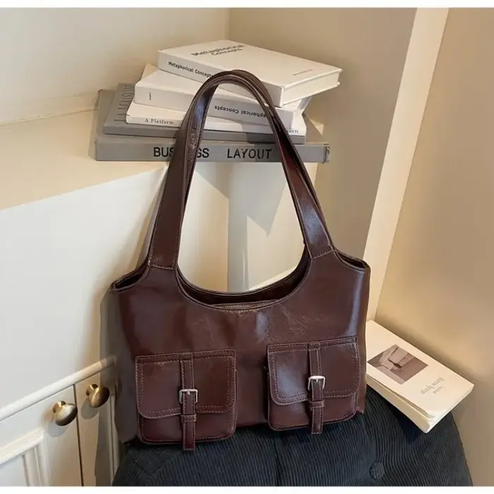 Sac fourre-tout en cuir vintage de style décontracté pour femmes
