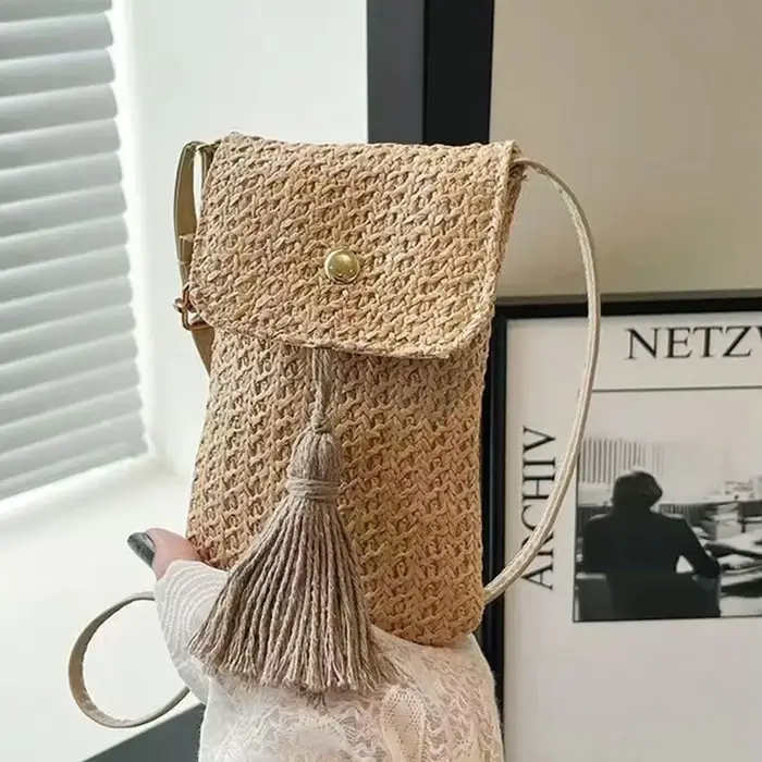 Sac de plage en paille tressé pour femmes