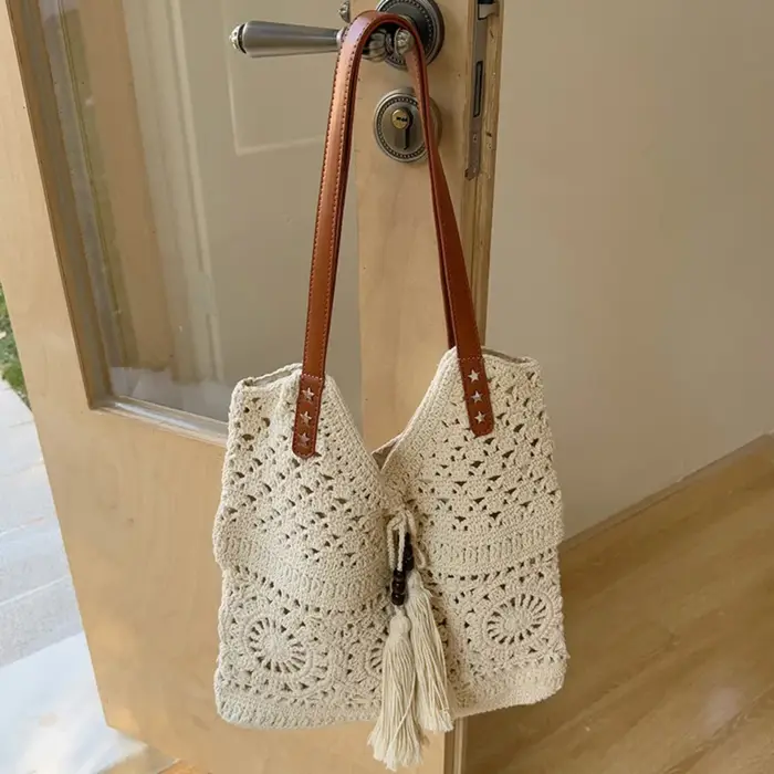 Sac fourre-tout en crochet bohème décontracté, grande capacité, style ethnique, sac tissé bohème, sa