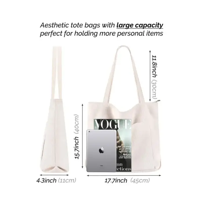 Sac fourre-tout en velours côtelé pour femme