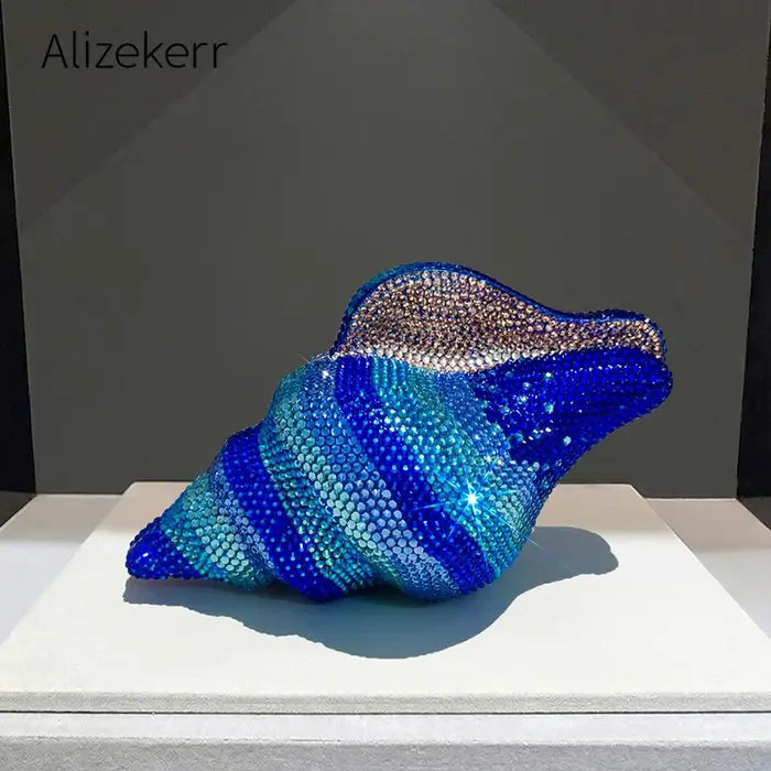 Sac de soirée Alizekerr 3D en forme de coquillage avec strass pour femme 2026 – Magnifique sac à mai