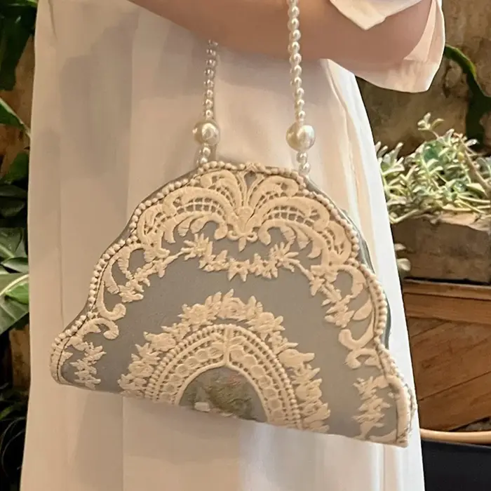 Sac à main Vintage en dentelle irrégulière pour femmes, sac à chaîne de perles, broderie patchwork, 