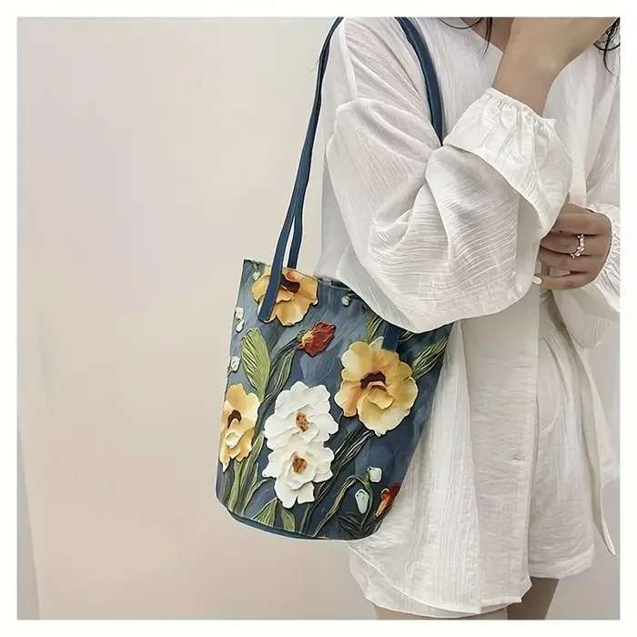 Sac seau Oxford à fleurs d'été de grande capacité pour femmes