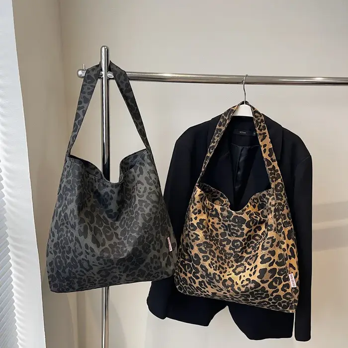 Sac fourre-tout vintage en toile imprimé léopard pour femme 2026 – Grand sac à main de créateur tendance