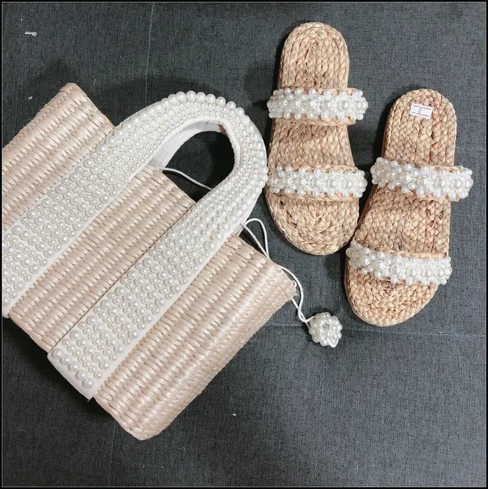 Sac à main en paille perlée pour femme