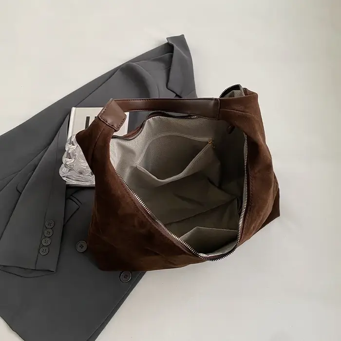 Sac à bandoulière en daim pour femmes avec fermeture éclair