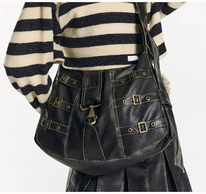 JIAERDI Vintage Rivet noir sac à main femmes Y2k Grunge cuir Chic grande capacité sac fourre-tout femme rétro décontracté sac à bandoulière Bolso