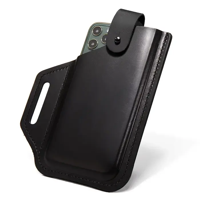 Étui en cuir véritable pour téléphone en poudre, étui à boucle pour téléphone portable, sac de taill