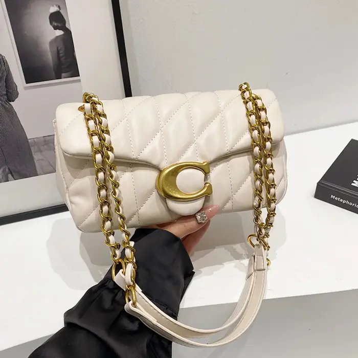 Nouveau sac rétro à bandoulière - Sac à chaîne polyvalent à motif losanges simple pour femme