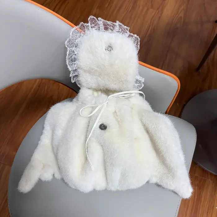 Blanc fausse fourrure ailes d'ange sac à dos dentelle décor mignon sac à bandoulière en peluche Kawa