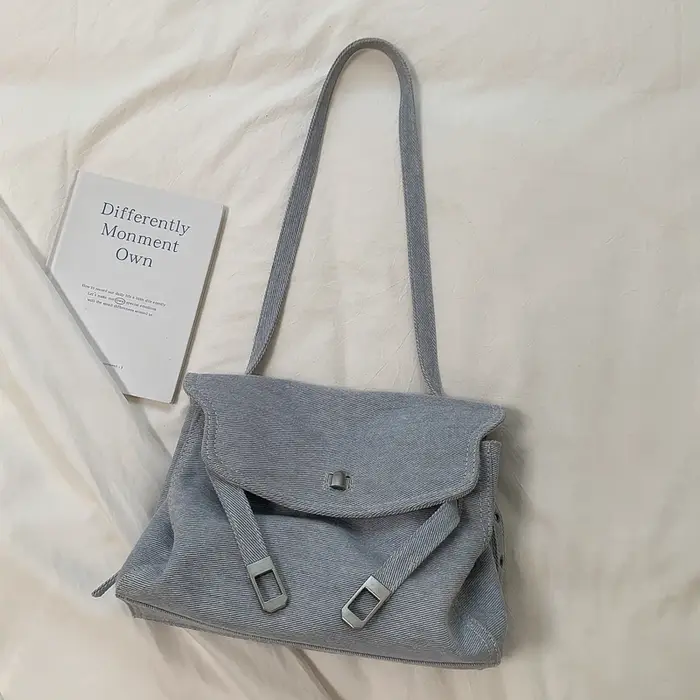 Sacs à bandoulière à rabat pour femmes en jean avec fermoir métallique, grande capacité, sac message