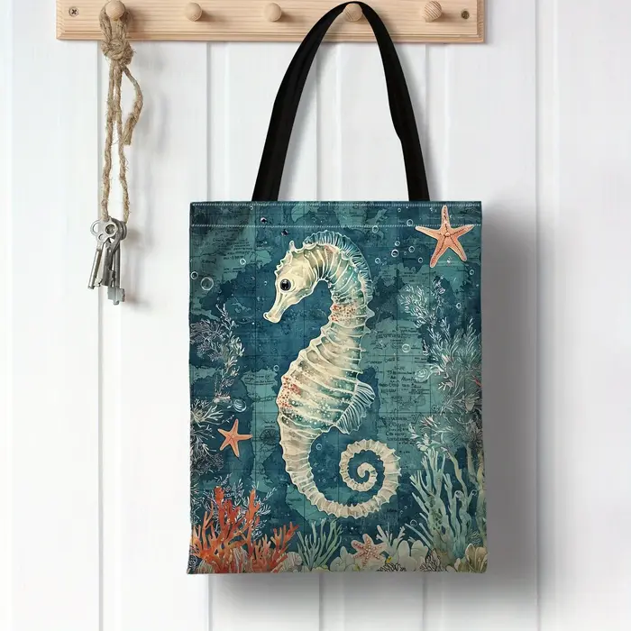 Sac fourre-tout rétro pour scène sous-marine hippocampe