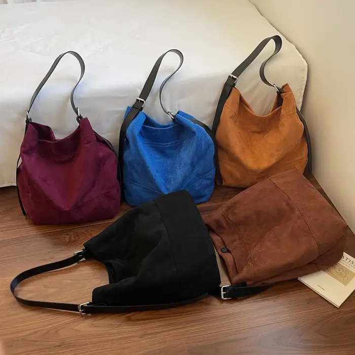 Sac fourre-tout à bandoulière décontracté pour femmes qualité daim couleur Pure grande capacité Shopper