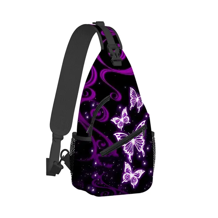Petit sac de poitrine papillon violet pour hommes et femmes