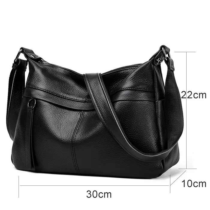 Sac à bandoulière noir en cuir véritable pour femmes, sac fourre-tout de grande capacité, design cla