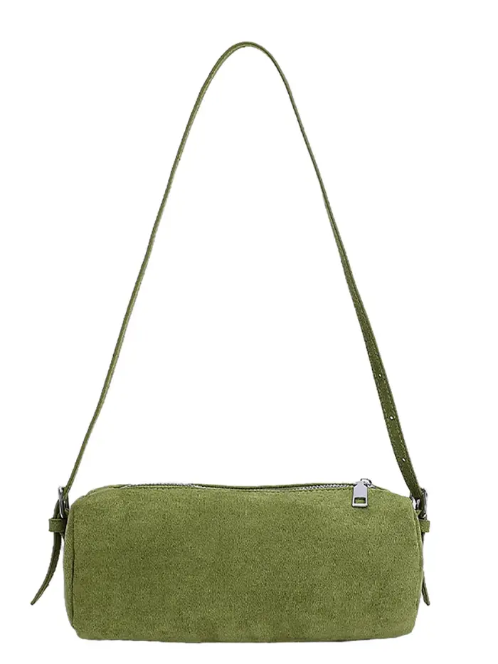 Sac cylindrique givré en daim de couleur unie pour femmes, sacs à bandoulière de grande capacité, tendance pour les déplacements et les Shopping