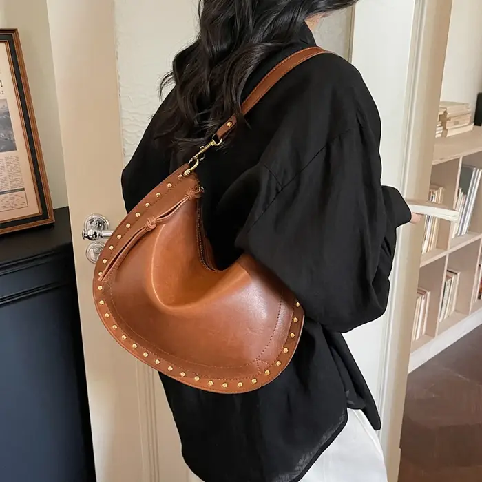 Sac à bandoulière demi-lune en cuir PU noir pour femme