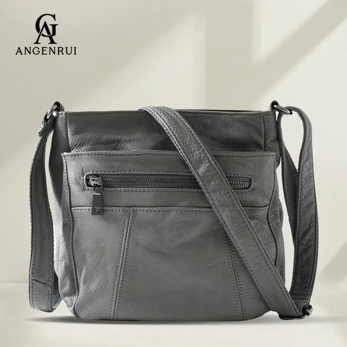 ANGENGRUI nouveau sac pour femme en cuir véritable décontracté une épaule sac à bandoulière multi poche sac de messager