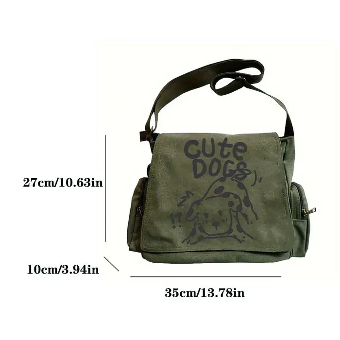 Sac à bandoulière en toile à motif de chiot pour femmes