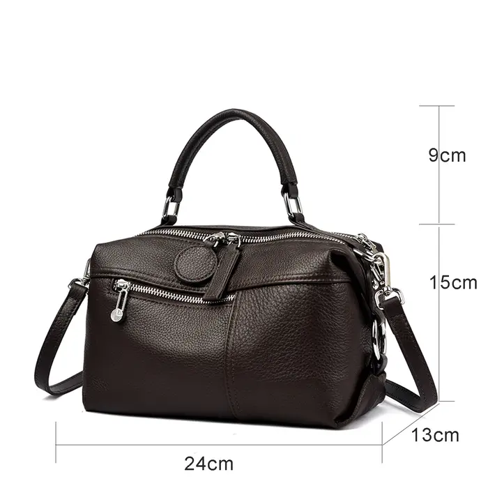 Sac Boston classique en cuir véritable, sac à main de luxe pour femme, sacs de créateurs, détachable