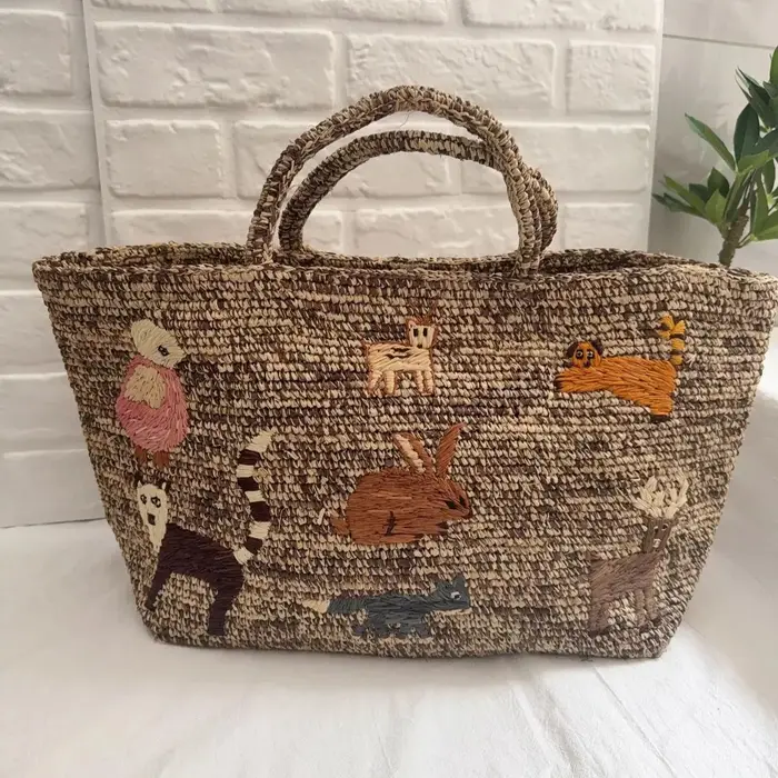 Sac fourre-tout en raphia fait main avec broderie, sac à bandoulière de luxe pour femme, sacs tissés