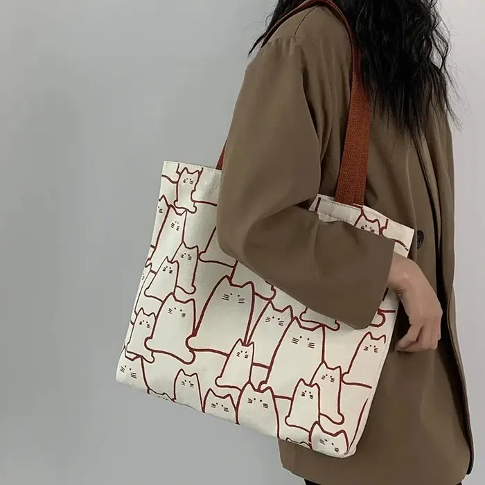 Sacs en toile sac à main pour femmes Shopper mignon chat sac fourre-tout avec fermeture éclair sac de créateur Style japonais dessin animé petite épaule