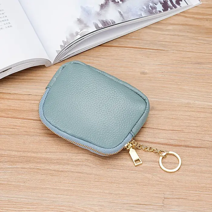Mini porte-monnaie à fermeture éclair en cuir PU multicolore avec porte-clés petit portefeuille Portable