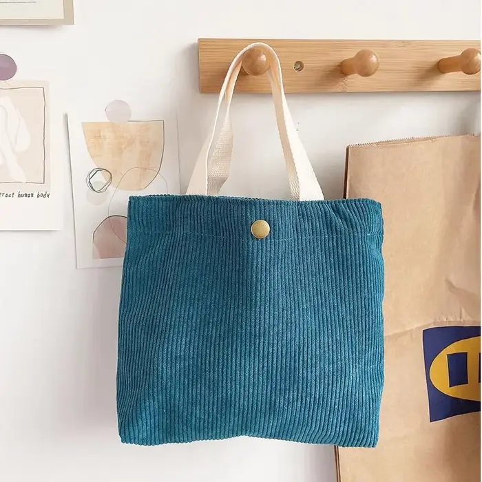 Sacs à main en velours côtelé réutilisables pour femmes, sacs à lunch, fourre-tout décontracté, sac