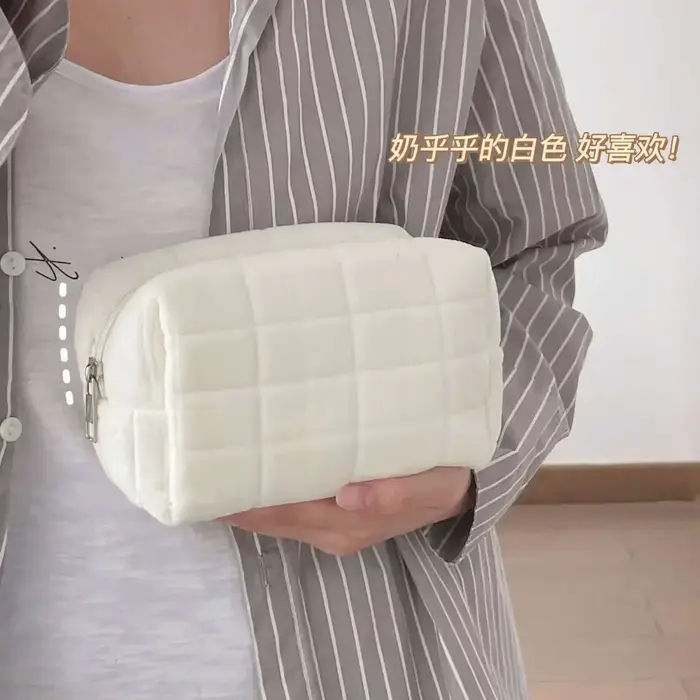 PoinTrousse de Maquillage en Fourrure pour Femme, Fermeture Éclair, Grand Sac Cosmétique Solide pour