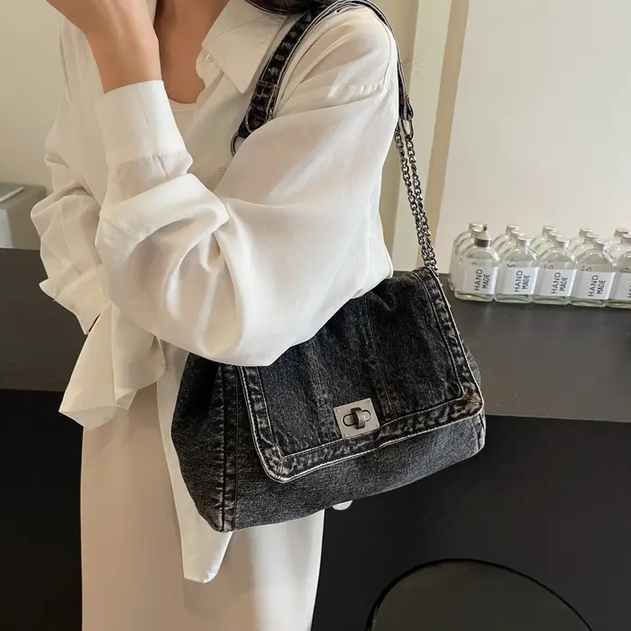 Sac à Bandoulière en Denim pour Femme, Fourre-Tout de Grande Capacité, Décontracté, à la Mode, Nouve