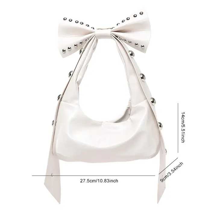 Sac à main clouté en cuir PU pour femme, sac sous les bras, noeud papillon, rivet, punk, Y2K, travai