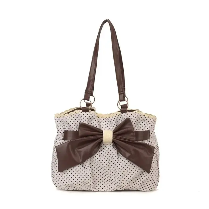 Sac fourre-tout grande capacité pour femme à pois avec nœud décoratif, sac à main décontracté à port