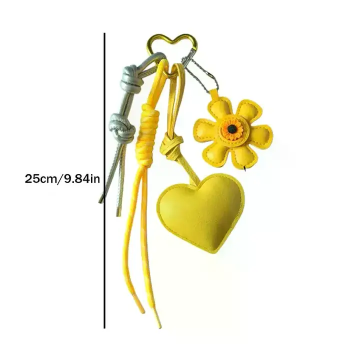 Breloque et porte-clés vintage en cuir PU motif fleur et cœur